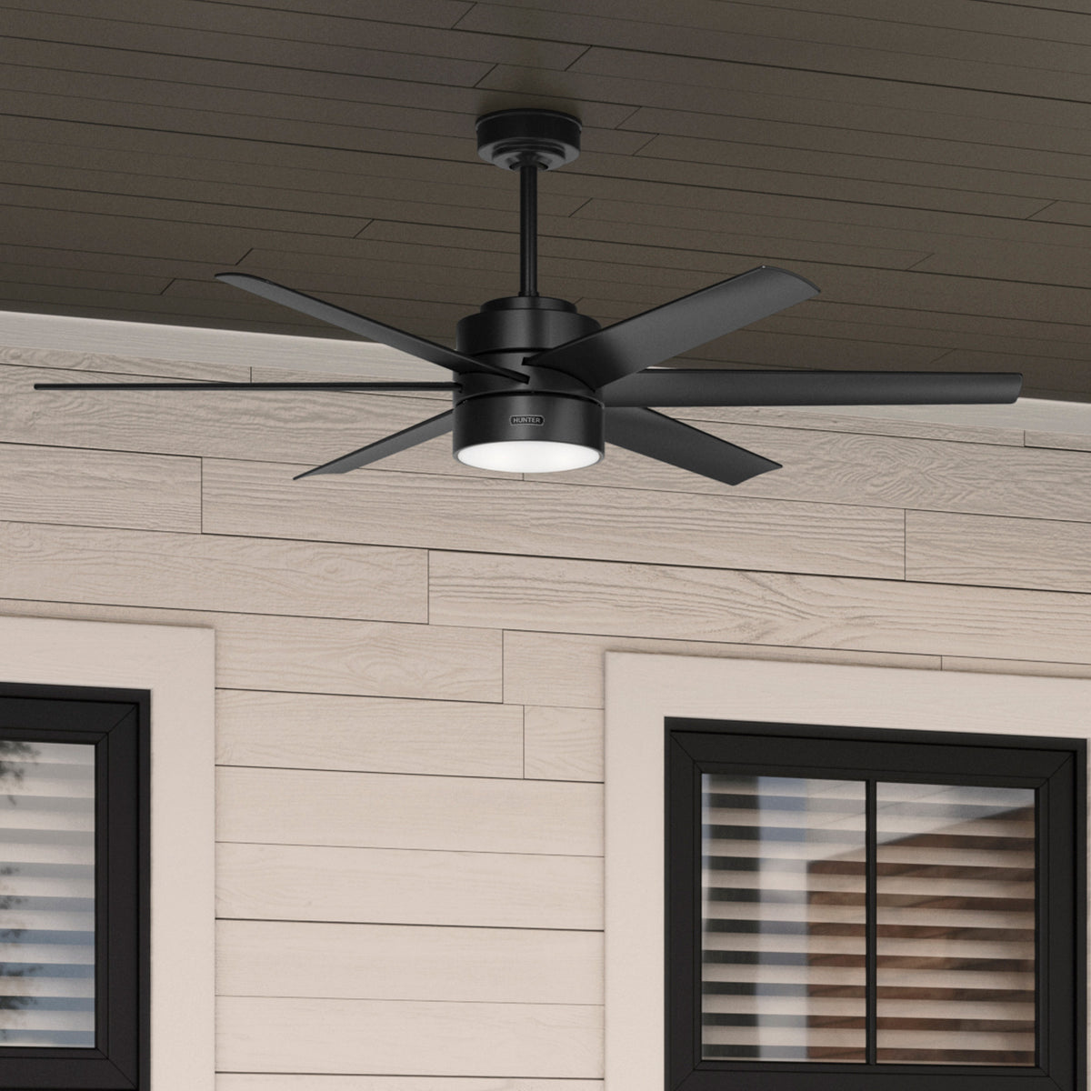 60 inch Solaria ENERGY STAR® Matte Black Damp Rated Ceiling Fan with LED Light Kit and Wall Control