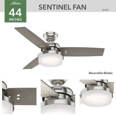 44 inch Sentinel Brushed Nickel Ceiling Fan with LED Light Kit and Handheld Remote