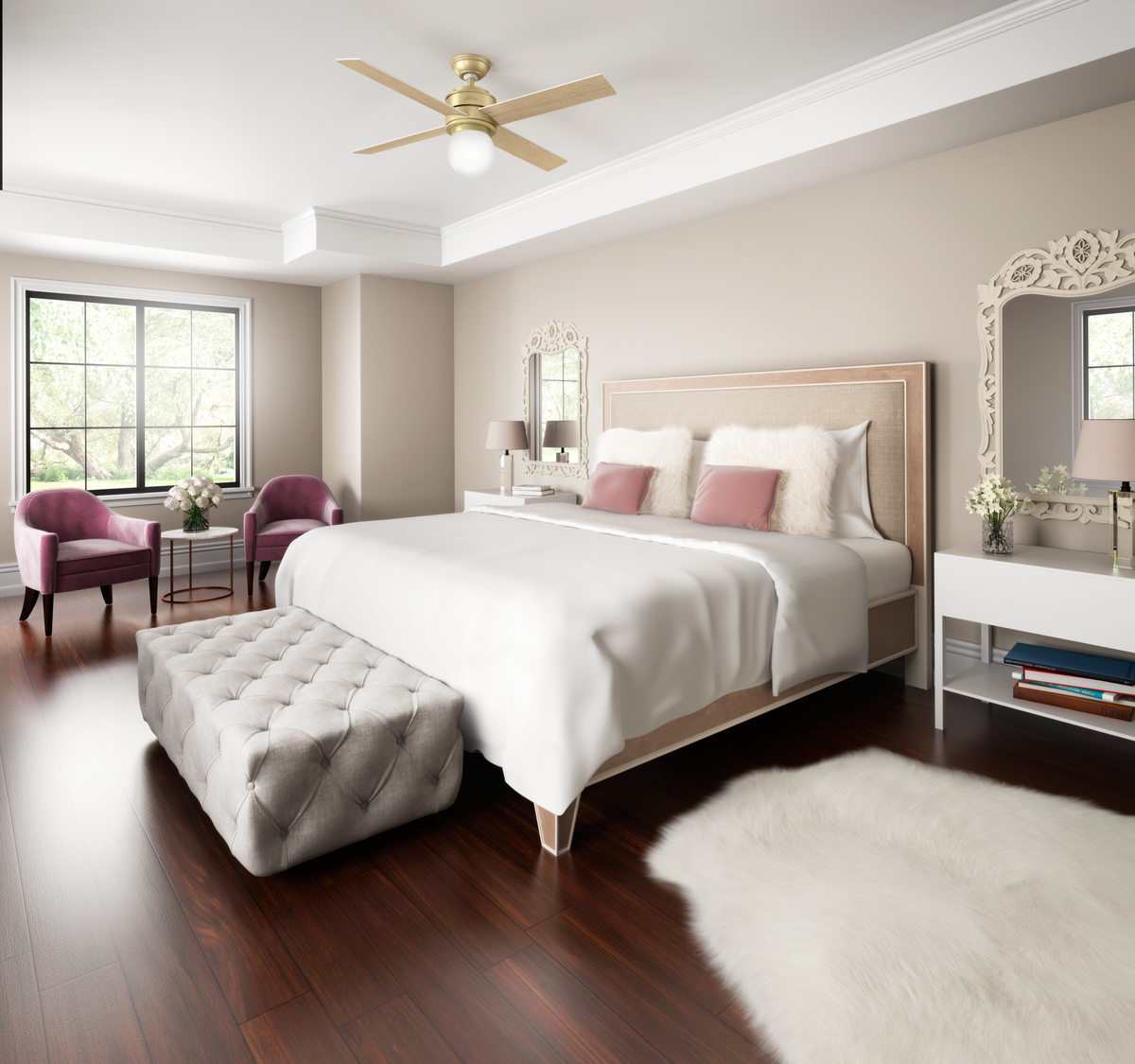 52 inch Hepburn Modern Brass Ceiling Fan with LED Light Kit and Wall Control