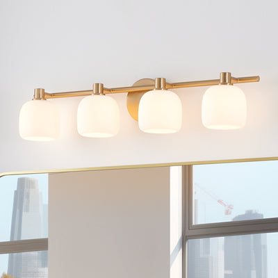 Valentina 30-inch 4-light Champagne Gold Vanity Light with Etched Opal Glass Shades