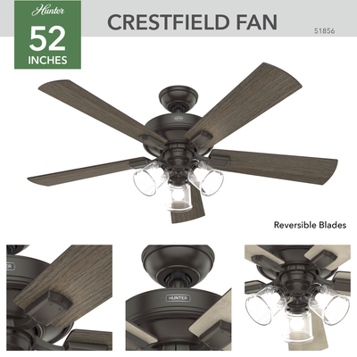52 inch Crestfield Noble Bronze Ceiling Fan with LED Light Kit and Handheld Remote
