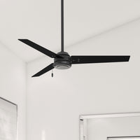 52 inch Cassius Matte Black Damp Rated Ceiling Fan and Pull Chain