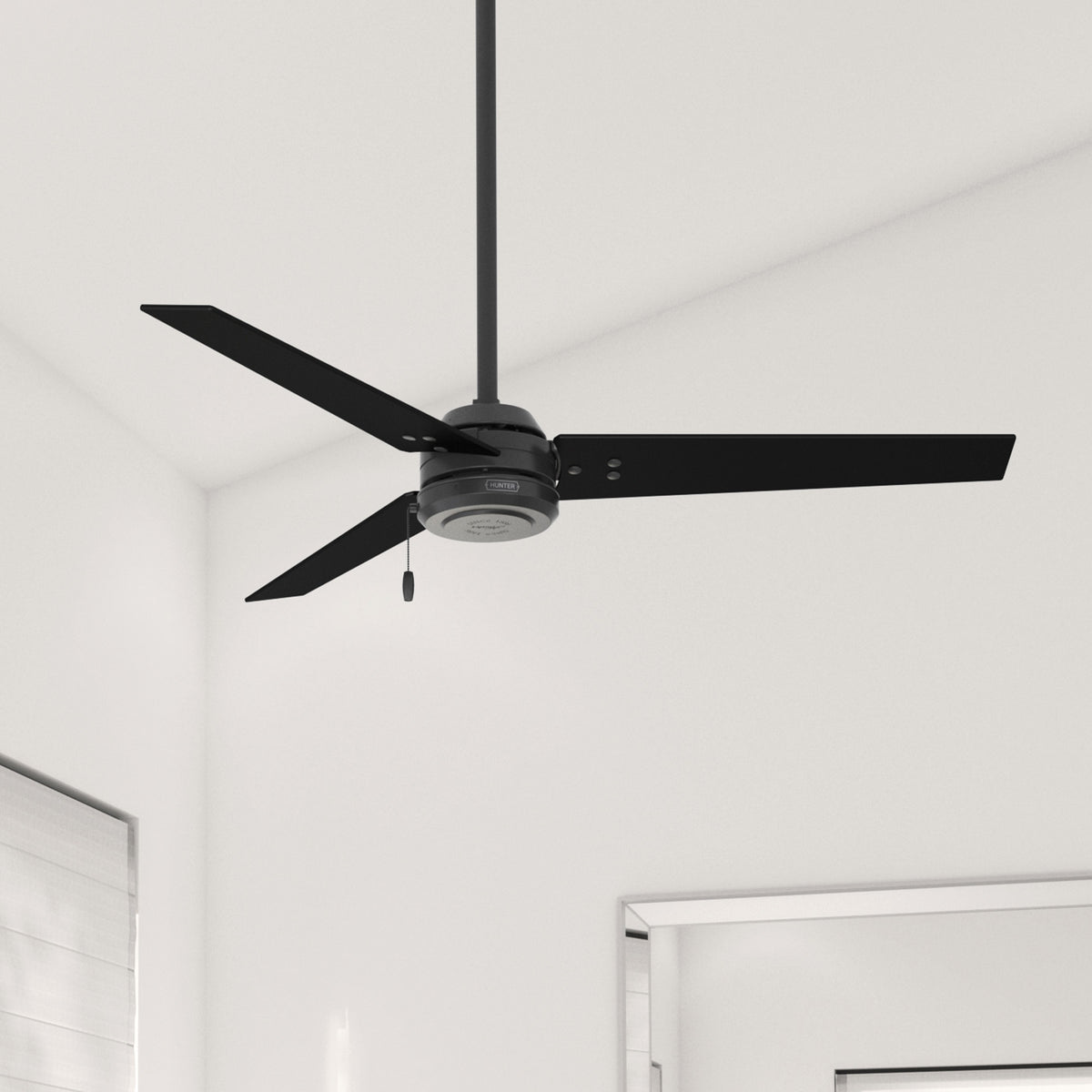 52 inch Cassius Matte Black Damp Rated Ceiling Fan and Pull Chain