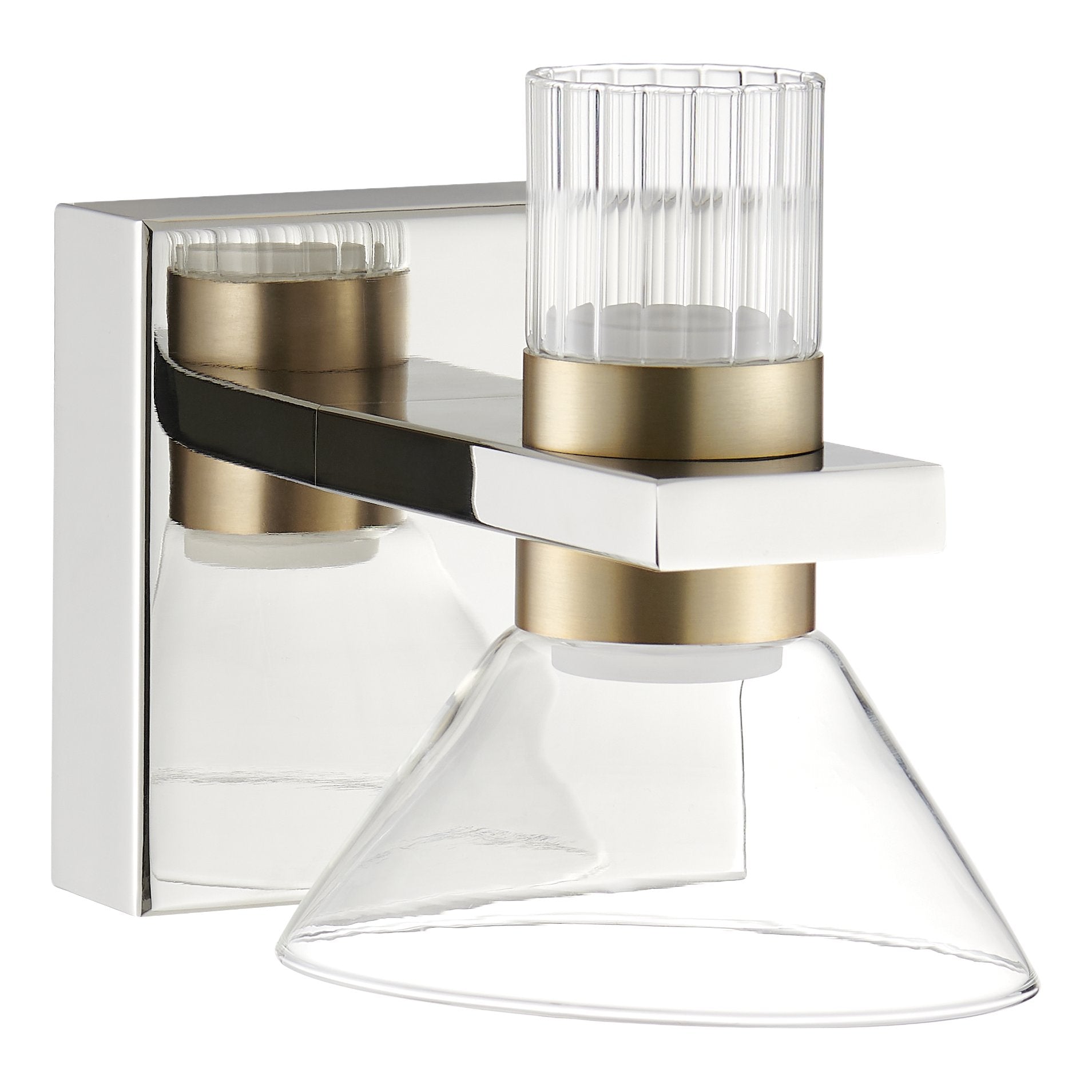 Blake 5-inch 2-light Polished Nickel and Champagne Gold 5CCT LED Vanity Light with Clear and Clear Ribbed Glass
