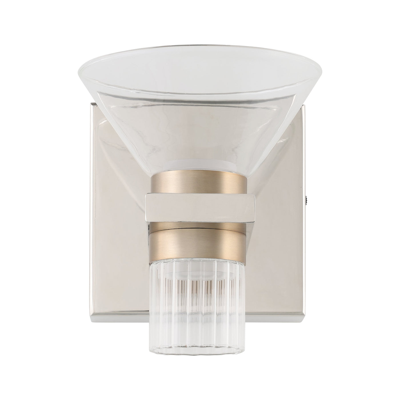 Blake 5-inch 2-light Polished Nickel and Champagne Gold 5CCT LED Vanity Light with Clear and Clear Ribbed Glass