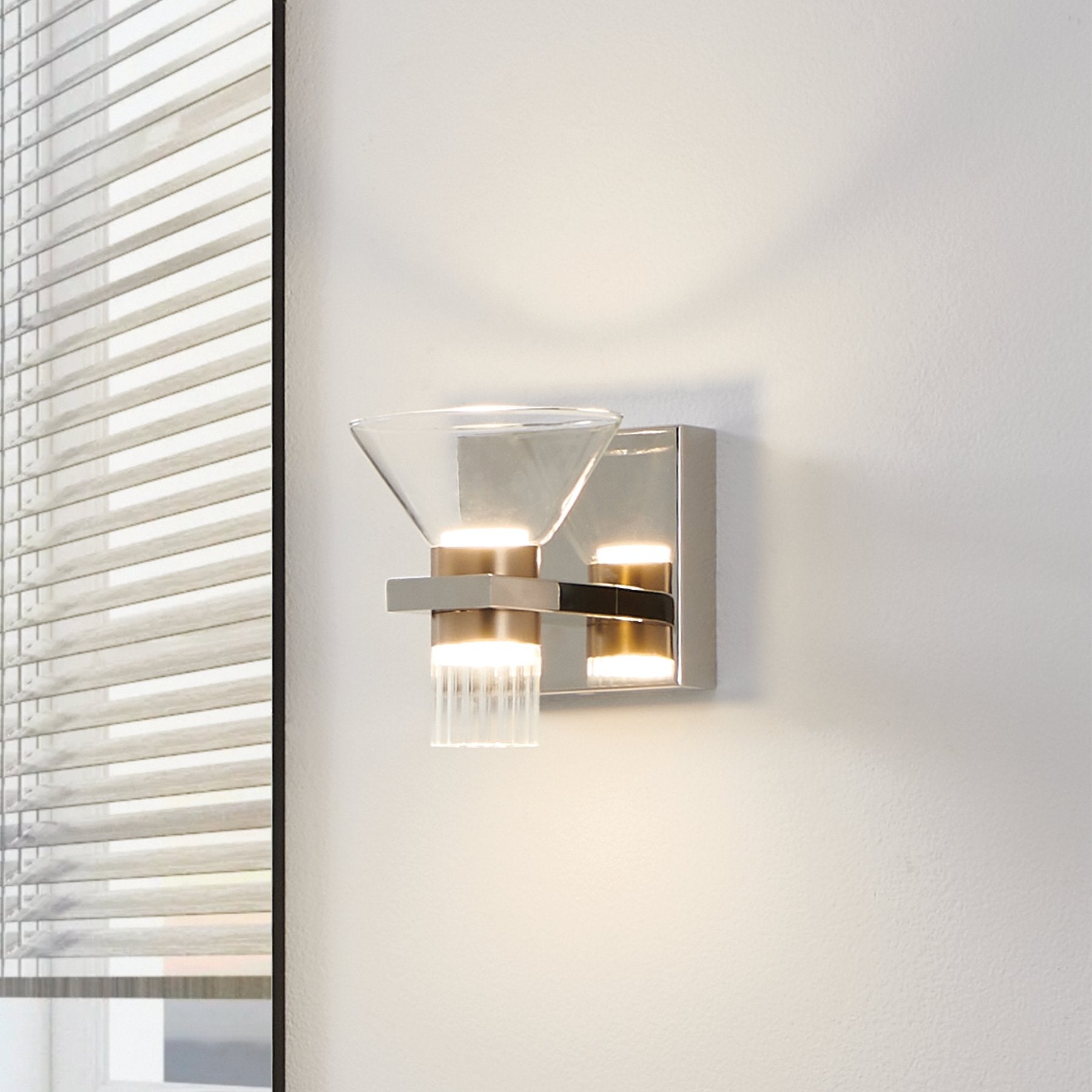 Blake 5-inch 2-light Polished Nickel and Champagne Gold 5CCT LED Vanity Light with Clear and Clear Ribbed Glass