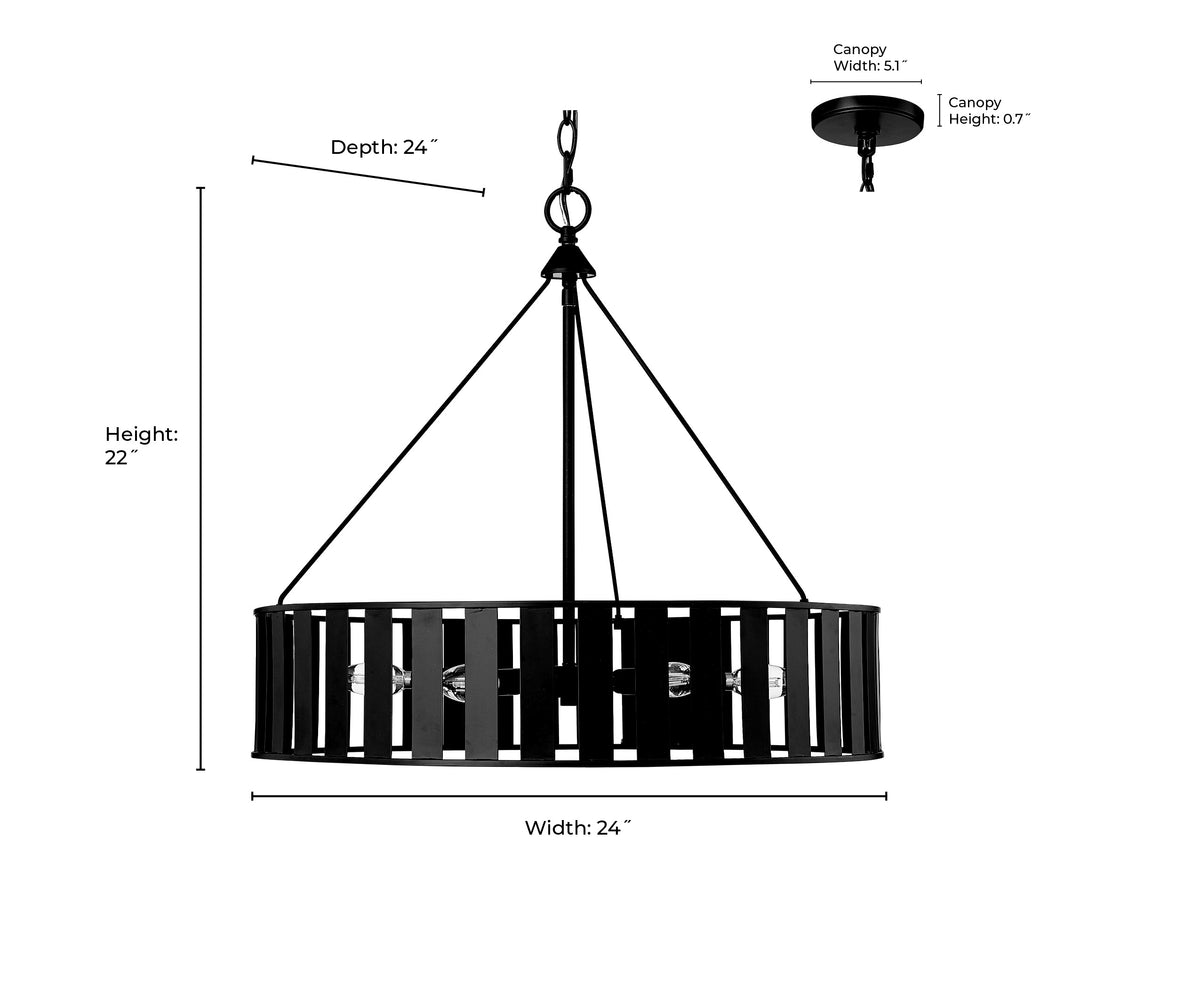 22'' Stella Matte Black 6 Light Chandelier
