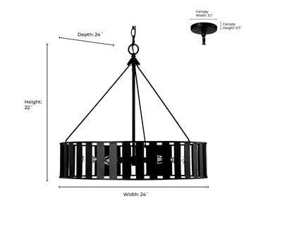 22'' Stella Matte Black 6 Light Chandelier