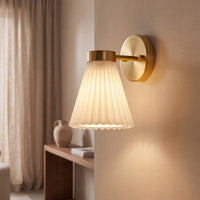 Amore 1 Light Aged Brass Linen Wall Sconce with White Shade