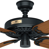 52 inch Original Matte Black Damp Rated Ceiling Fan and Pull Chain