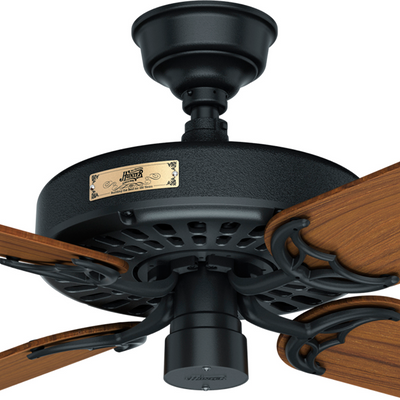 52 inch Original Matte Black Damp Rated Ceiling Fan and Pull Chain
