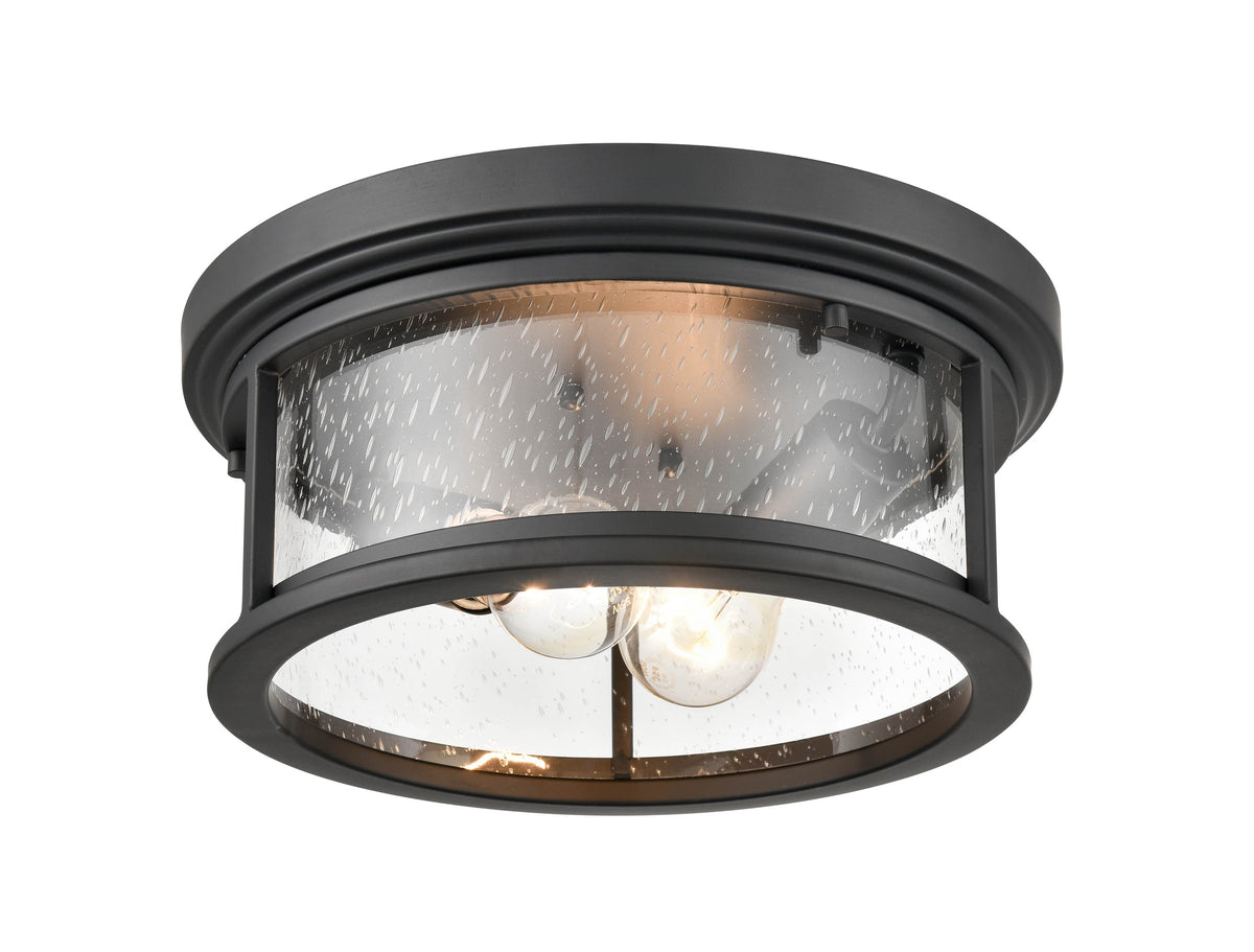 12-inch Bresley Powder Coated Black 2-Light Outdoor Flush Mount Ceiling Light