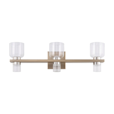 Amelia 24-inch 6-light Champagne Gold and Polished Nickel 5CCT LED Vanity Light with Clear and Clear Ribbed Glass