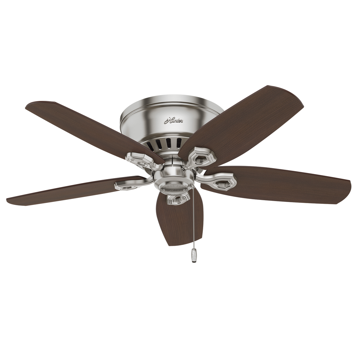 42 inch Builder Brushed Nickel Low Profile Ceiling Fan with LED Light Kit and Pull Chain