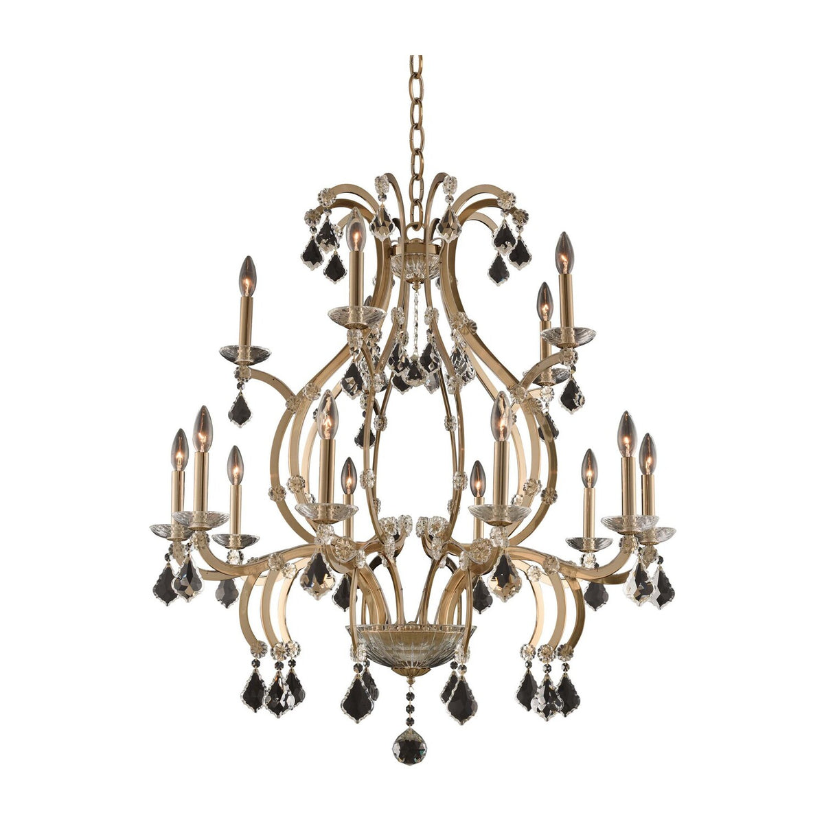 39'' Duchess 15 Light Brushed Champagne Gold Tiered Chandelier