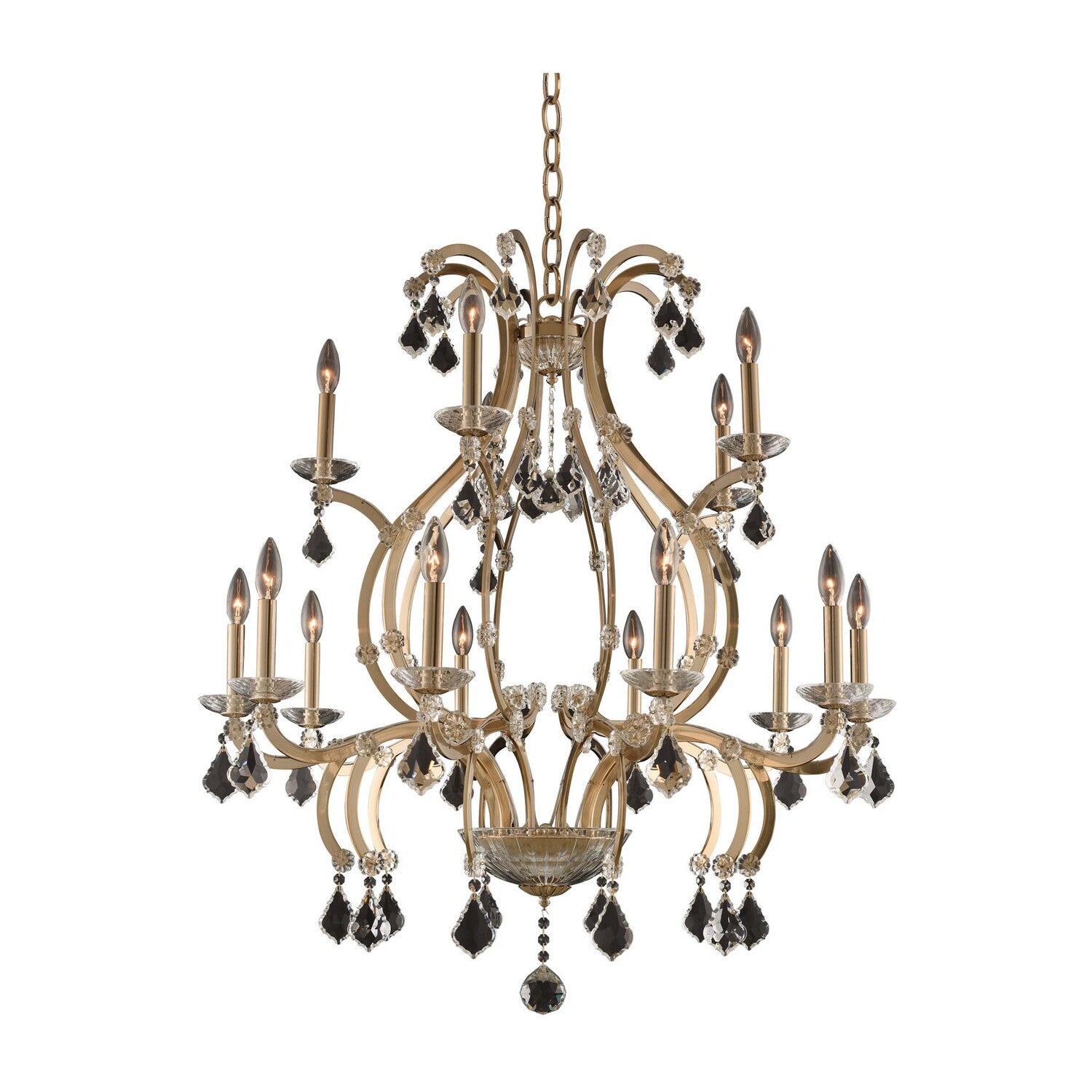 39'' Duchess 15 Light Brushed Champagne Gold Tiered Chandelier