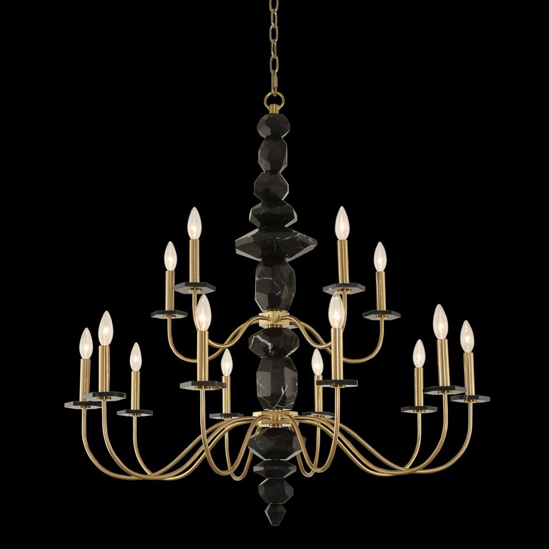41'' Piedra 15 Light Brushed Brass Tiered Chandelier