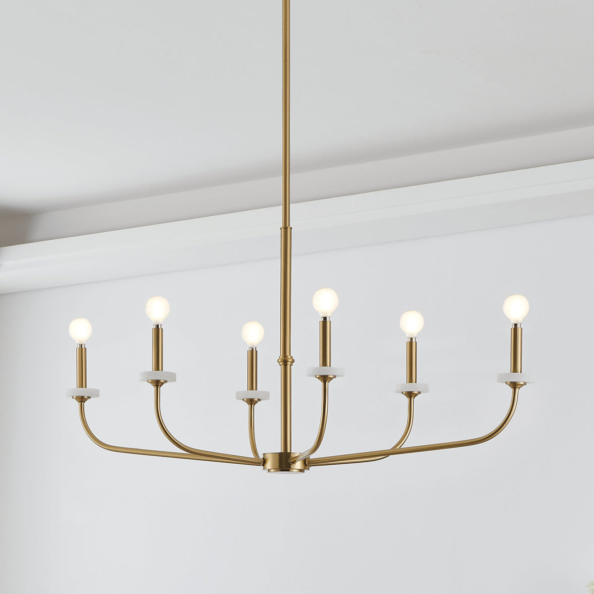 Leah 42-inch 6-light Brushed Gold and White Onyx Chandelier