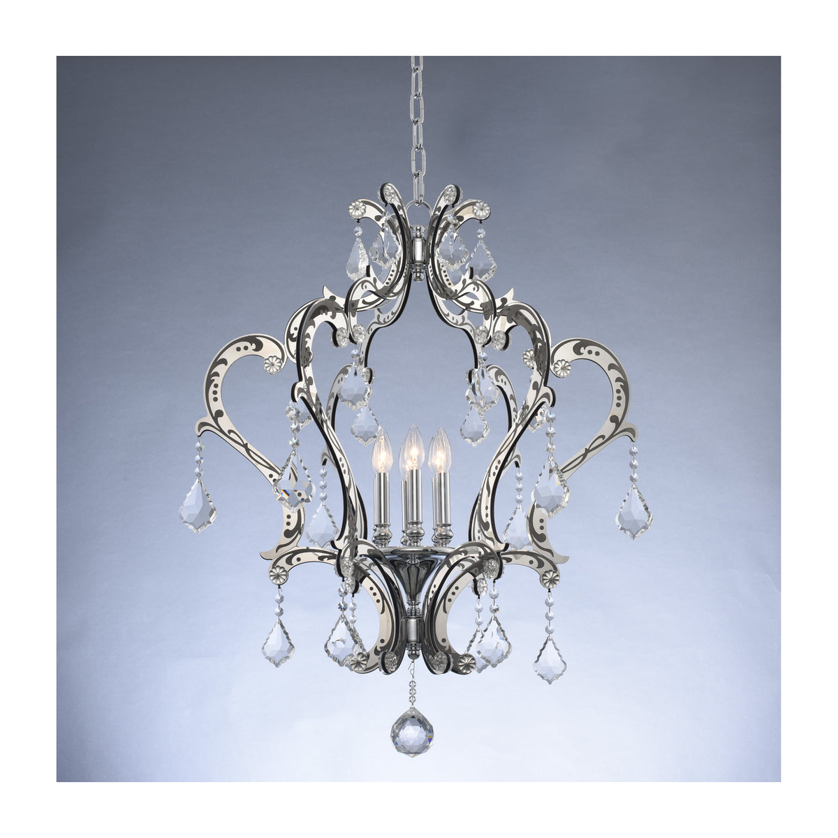 35'' Argento 6 Light Polished Stainless Steel and Matte Black Pendant