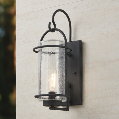 Taplow 18-inch 1-light Weathered Zinc Exterior Wall Sconce with Clear Seeded Glass Shade
