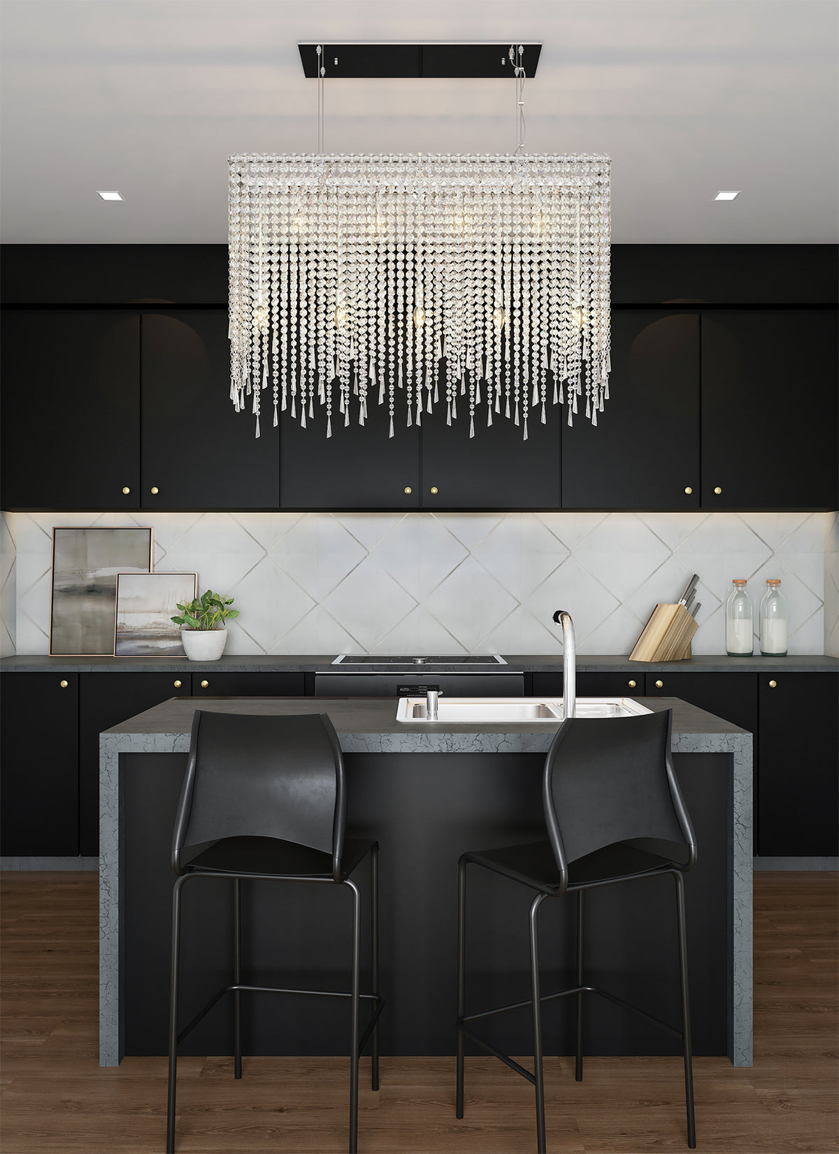 42'' Gocce 9 Light Chrome Linear Pendant