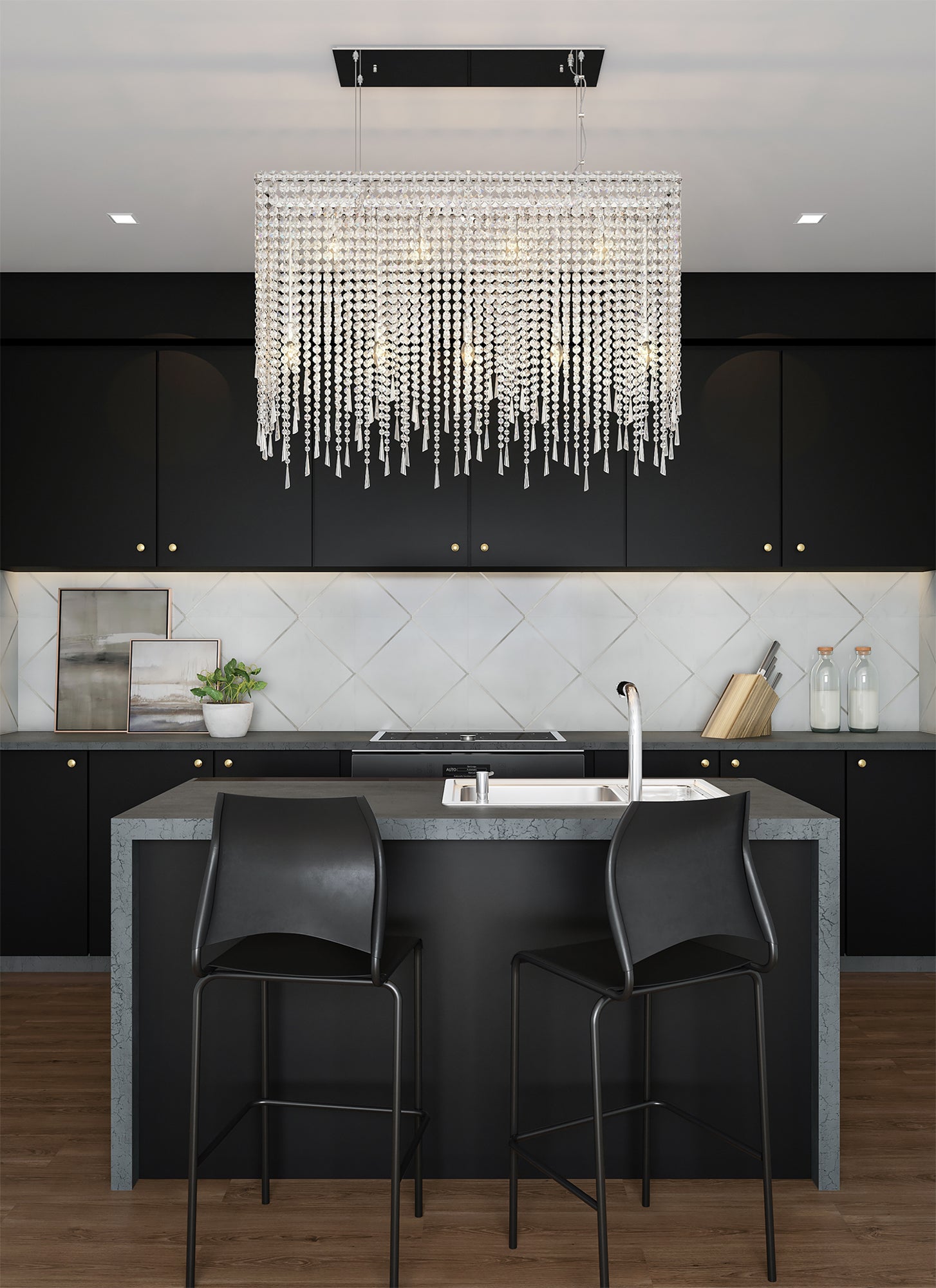 42'' Gocce 9 Light Chrome Linear Pendant