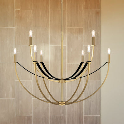 Sussex 40-inch 9-light Champagne Gold and Black Faux Leather Chandelier