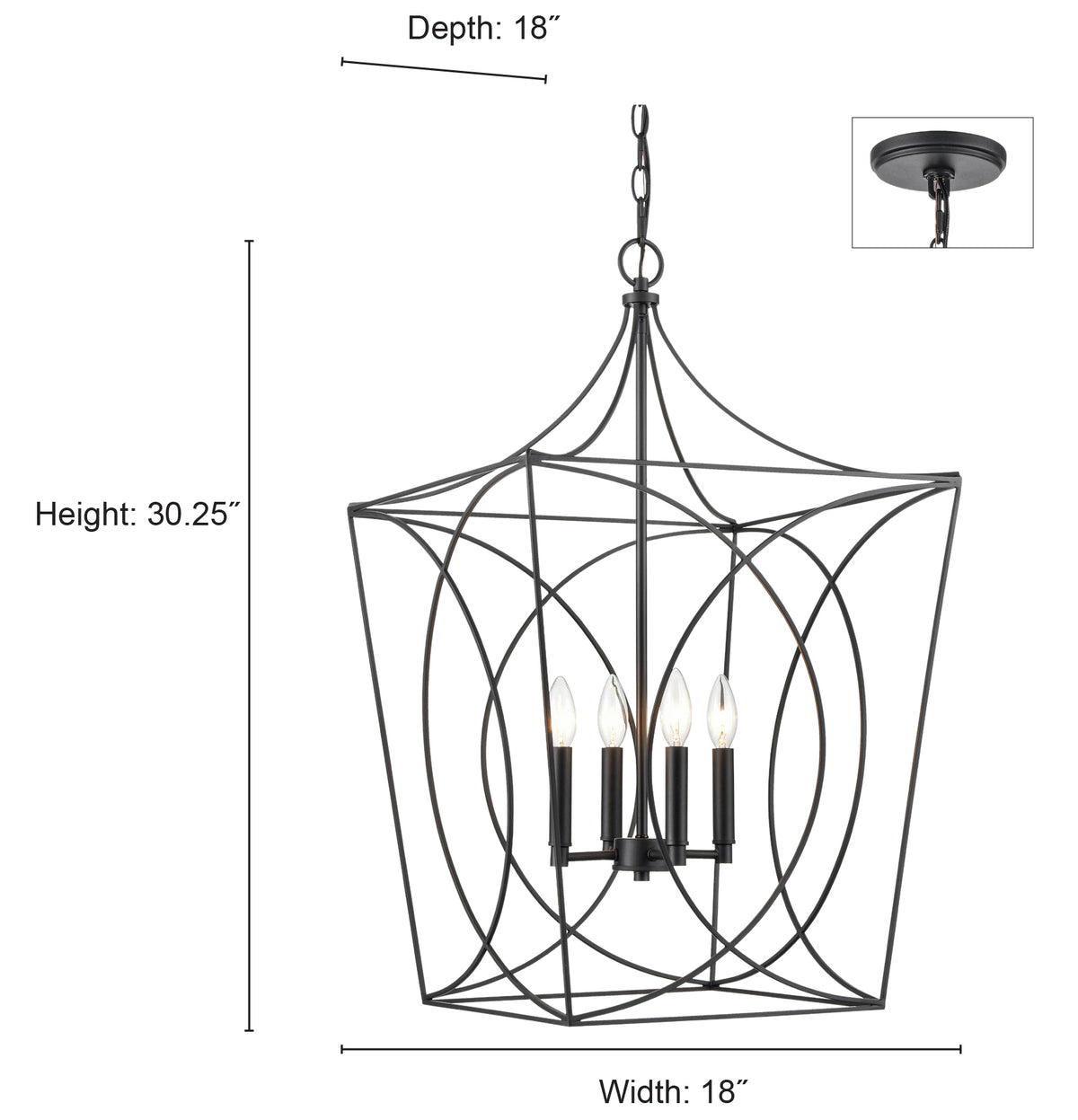 30.5'' Tracy Matte Black 4 Light Pendant