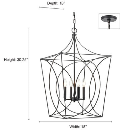 30.5'' Tracy Matte Black 4 Light Pendant