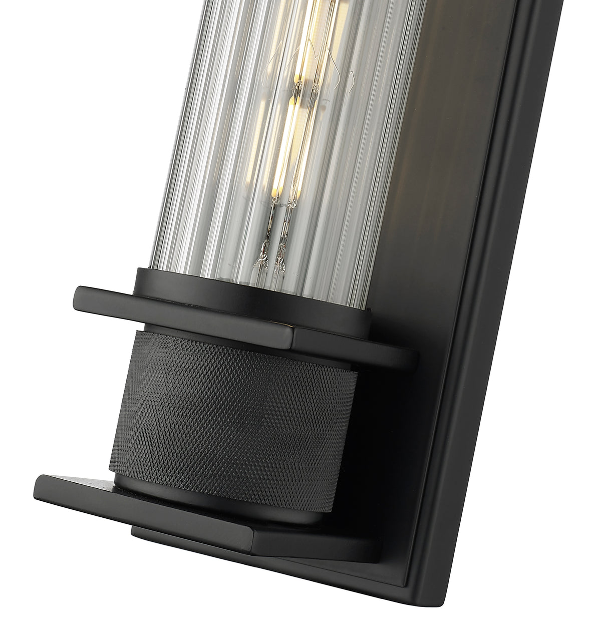 12-inch Matte Black 1-Light Clear Striped Glass Wall Sconce