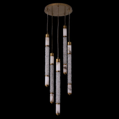 44'' Tubo 5 Light True Brass Multi-Pendant