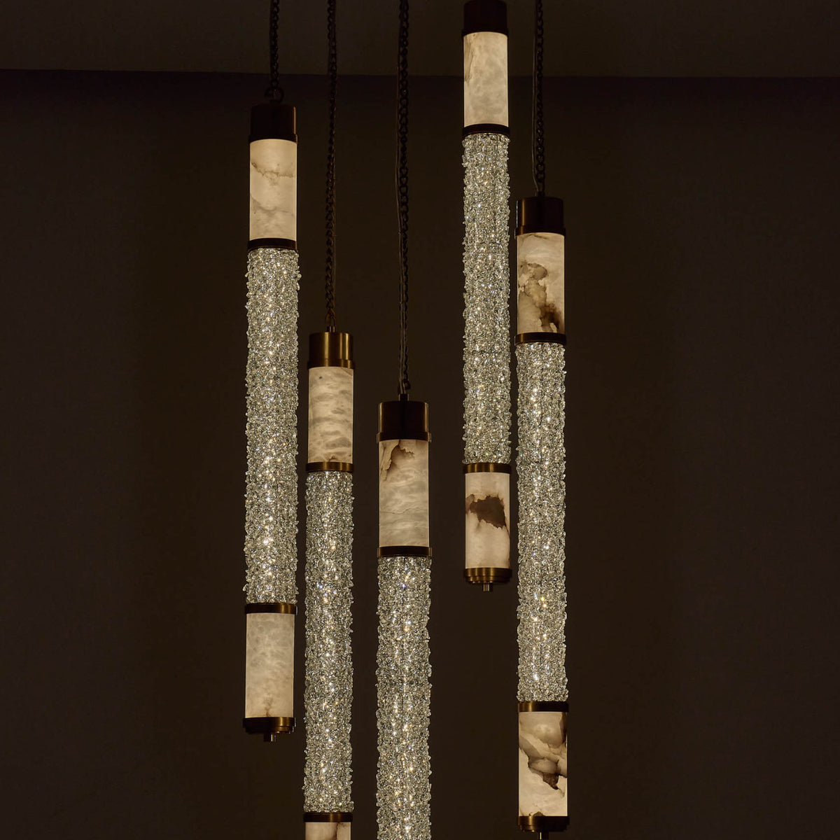 44'' Tubo 5 Light True Brass Multi-Pendant