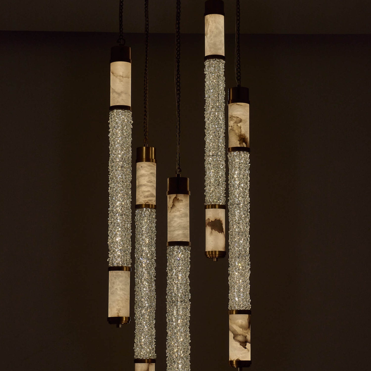 44'' Tubo 5 Light True Brass Multi-Pendant
