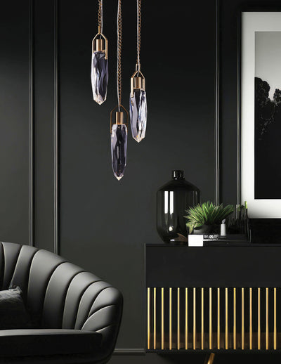 15'' Diamante 3 Light Winter Brass Multi-Pendant