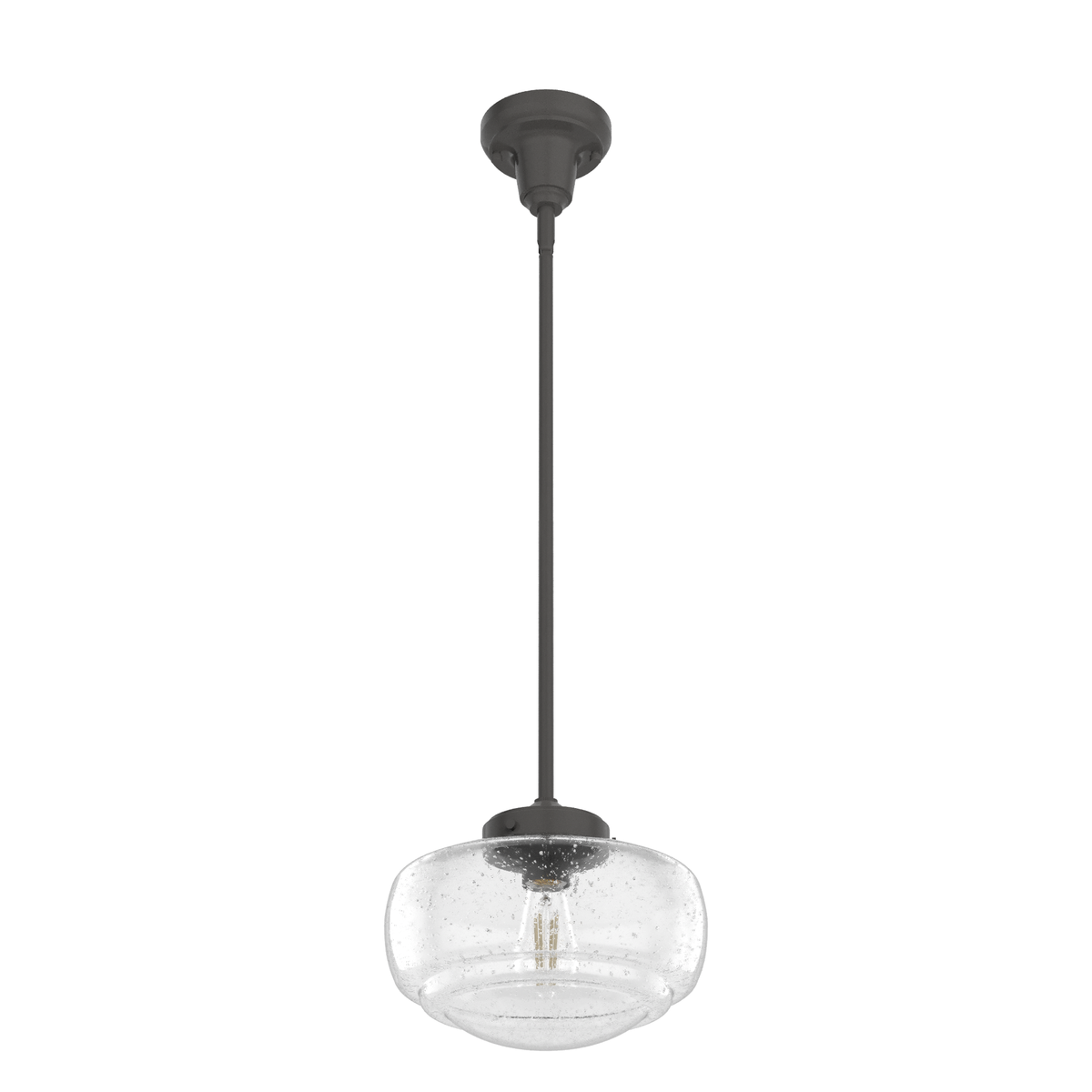 Saddle Creek 10-inch 1-light Noble Bronze Schoolhouse Pendant with Seeded Glass