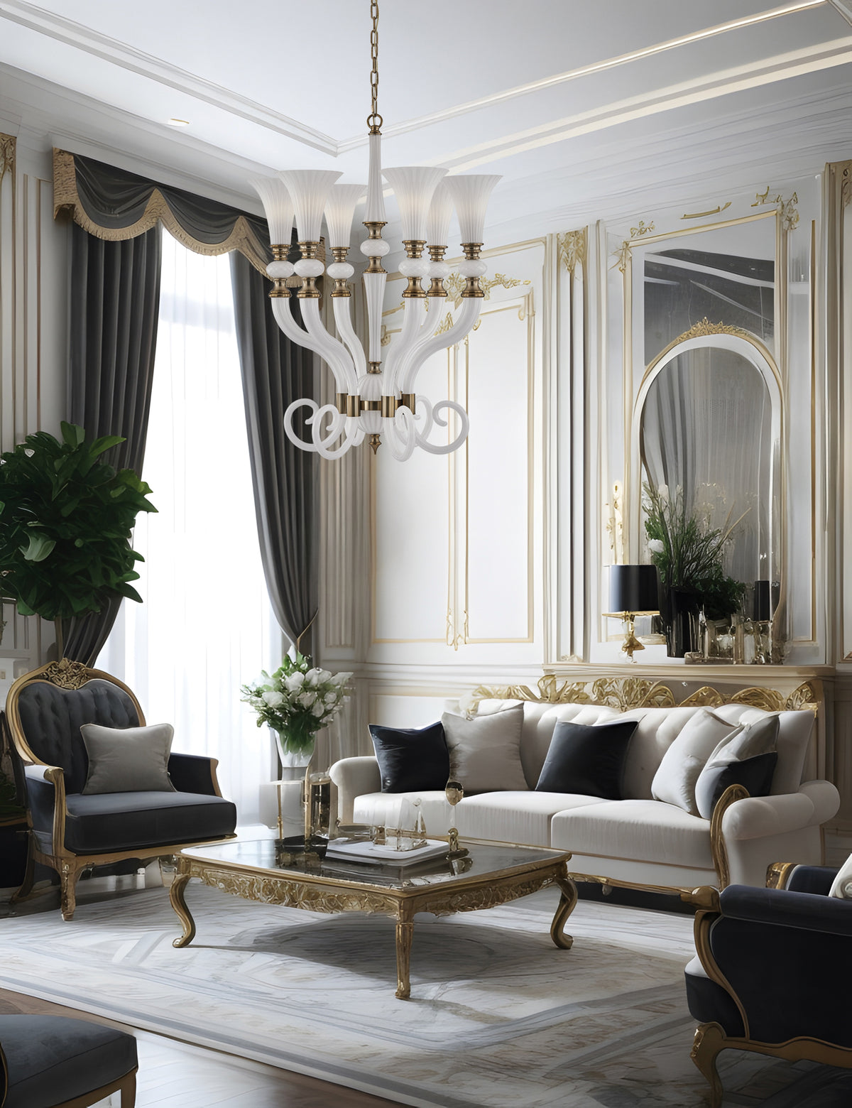36'' Bianca 6 Light Winter Brass Chandelier