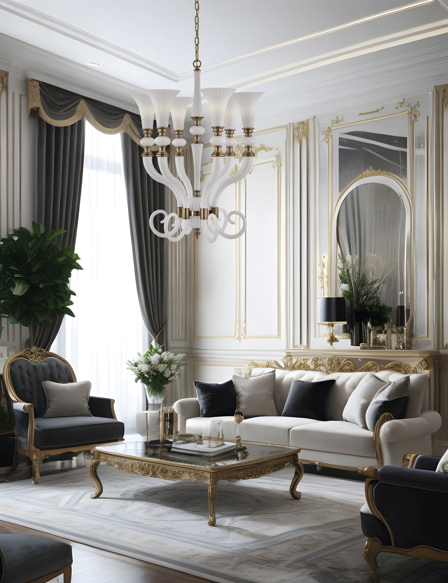 36'' Bianca 6 Light Winter Brass Chandelier