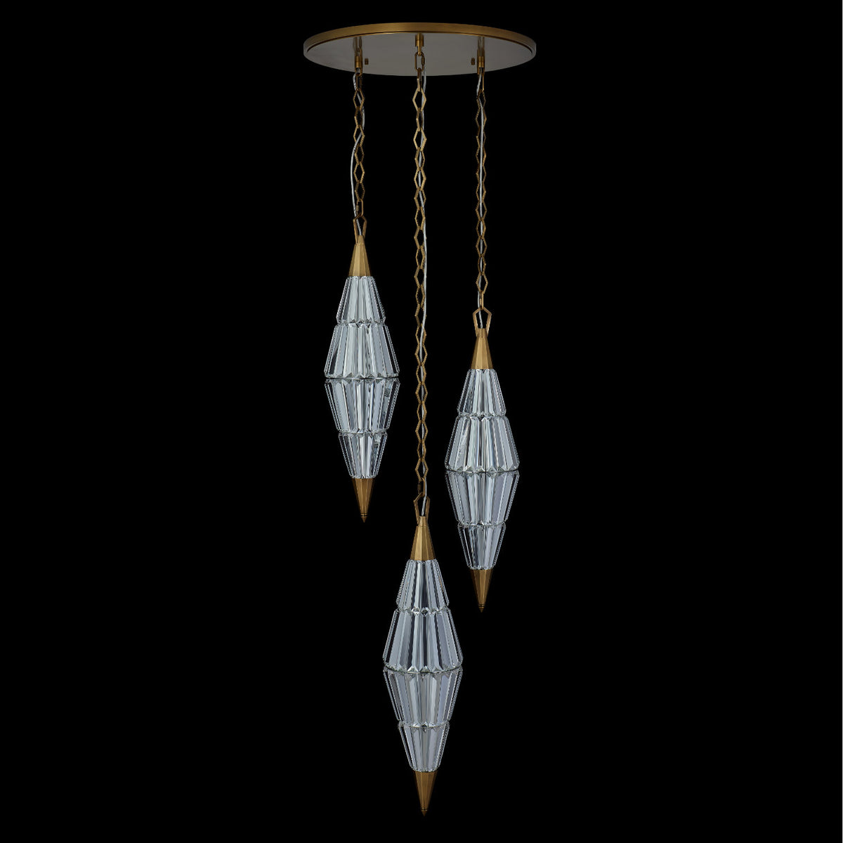 Allungato 3 Light True Brass Multi-Pendant