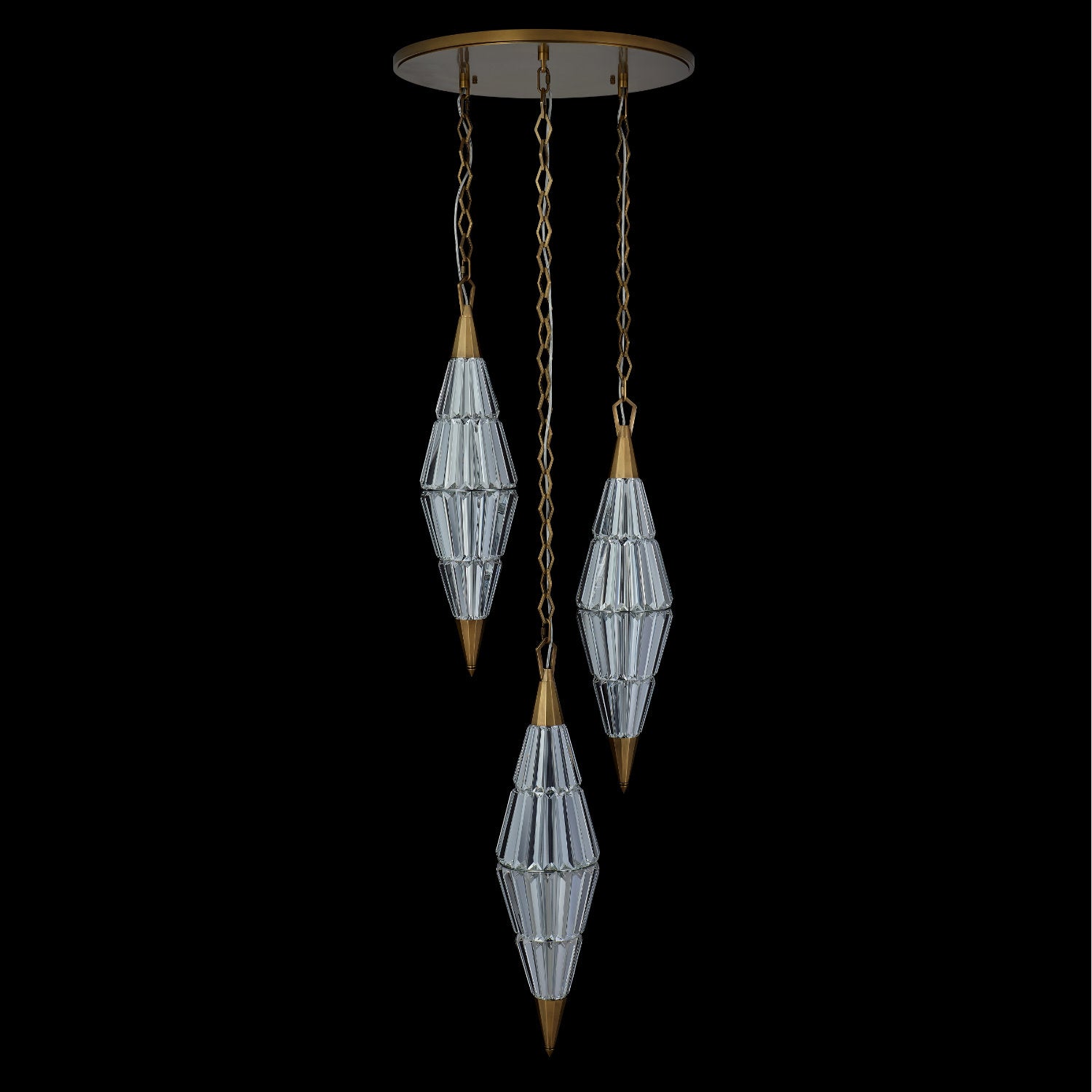Allungato 3 Light True Brass Multi-Pendant