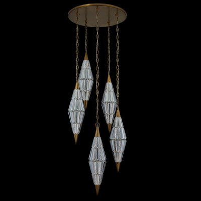 Allungato 5 Light True Brass Multi-Pendant
