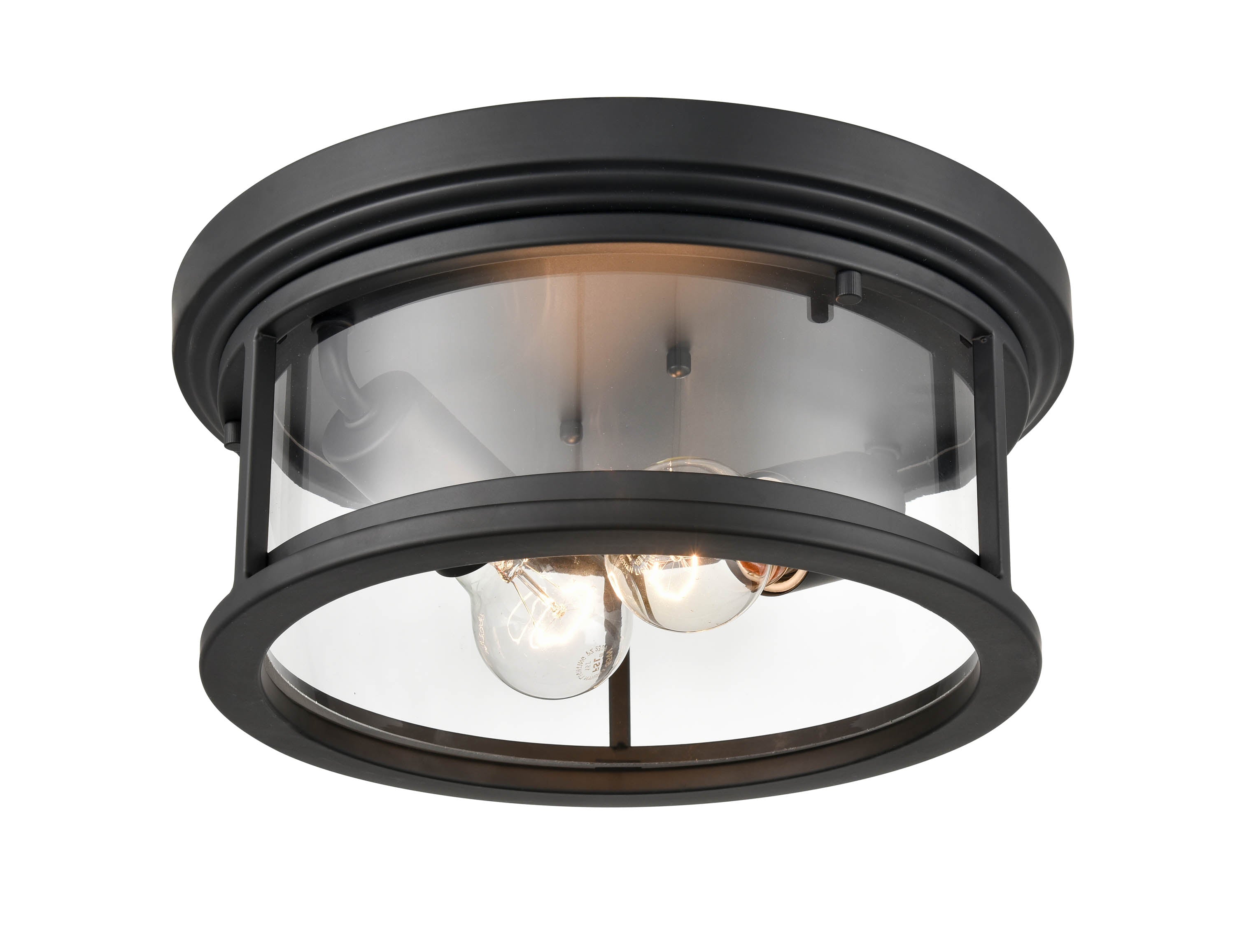 12-inch Bresley Powder Coated Black 2-Light Outdoor Flush Mount Ceiling Light with Clear Seeded Glass