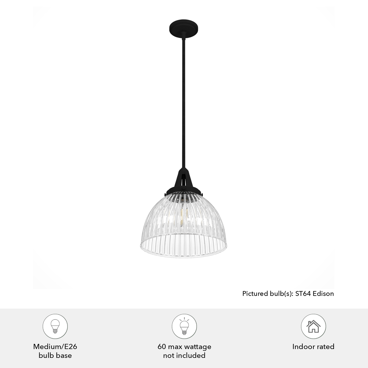 Cypress Grove 13-inch 1-light Natural Black Iron Industrial Pendant with Clear Holophane Glass