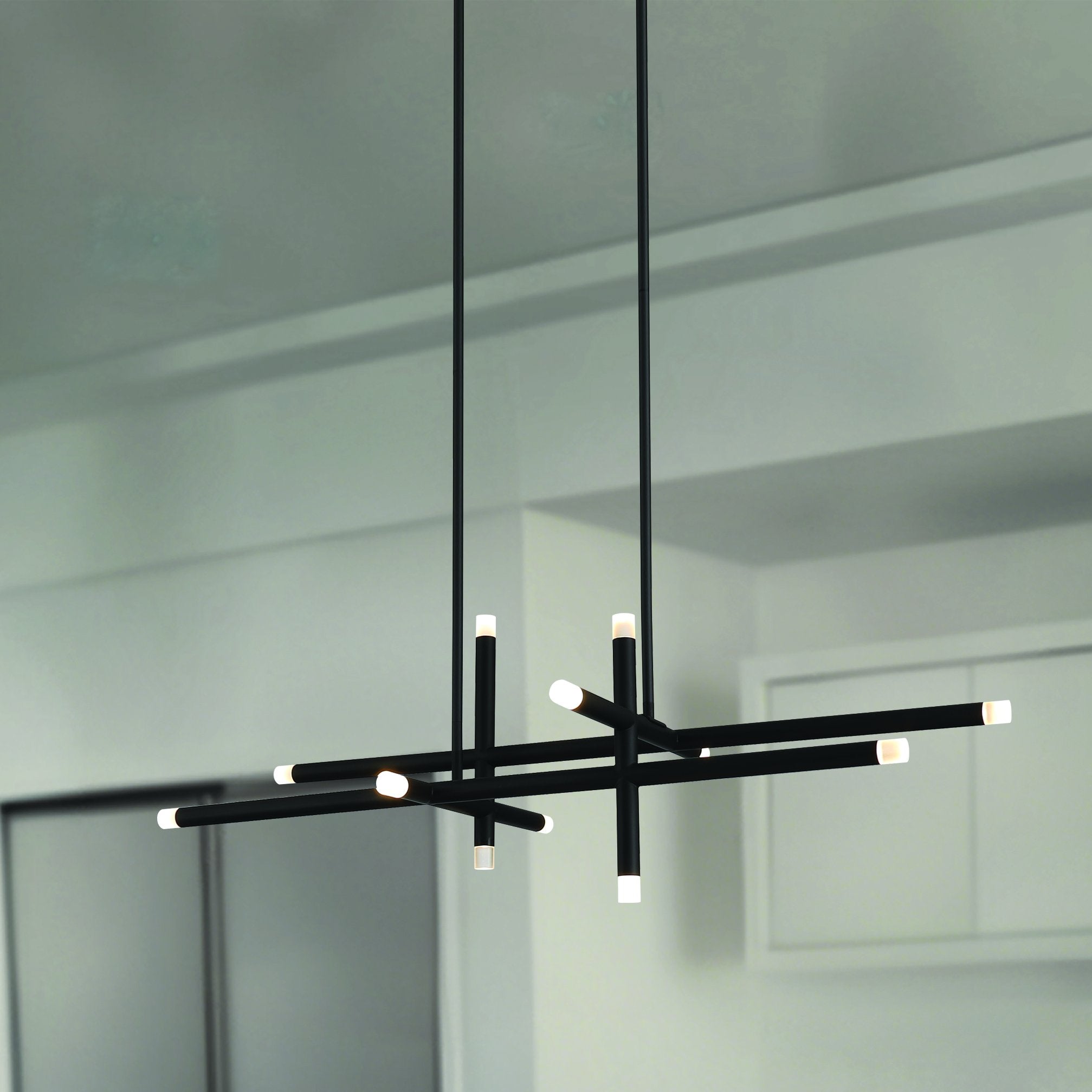 Manhattan 48-inch 12-Light Matte Black LED Chandelier with Rotating Arms