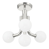 Stockholm 16-inch 4-light Polished Nickel Convertible Pendant with Opal Glass Shades