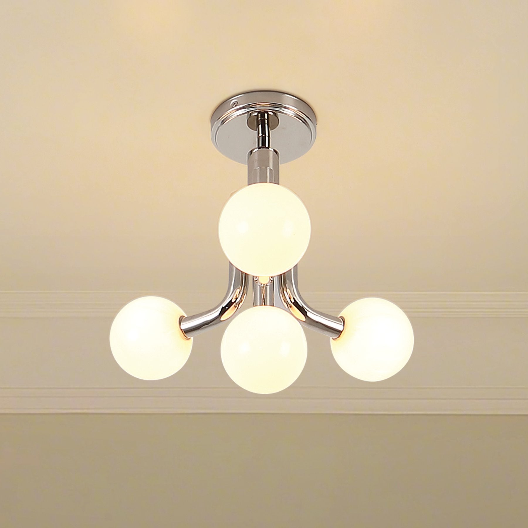 Stockholm 16-inch 4-light Polished Nickel Convertible Pendant with Opal Glass Shades