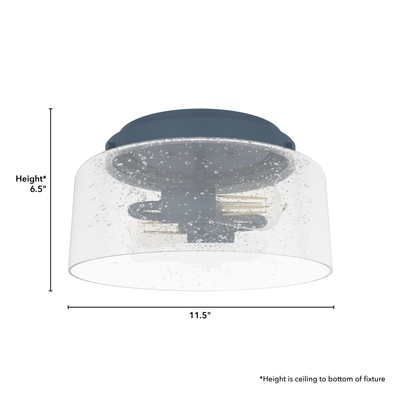 Hartland 11.5-inch 2-light Indigo Blue Flush Mount Ceiling Light with Seeded Glass
