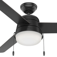 52 inch Aker Matte Black Damp Rated Ceiling Fan with LED Light Kit and Pull Chain