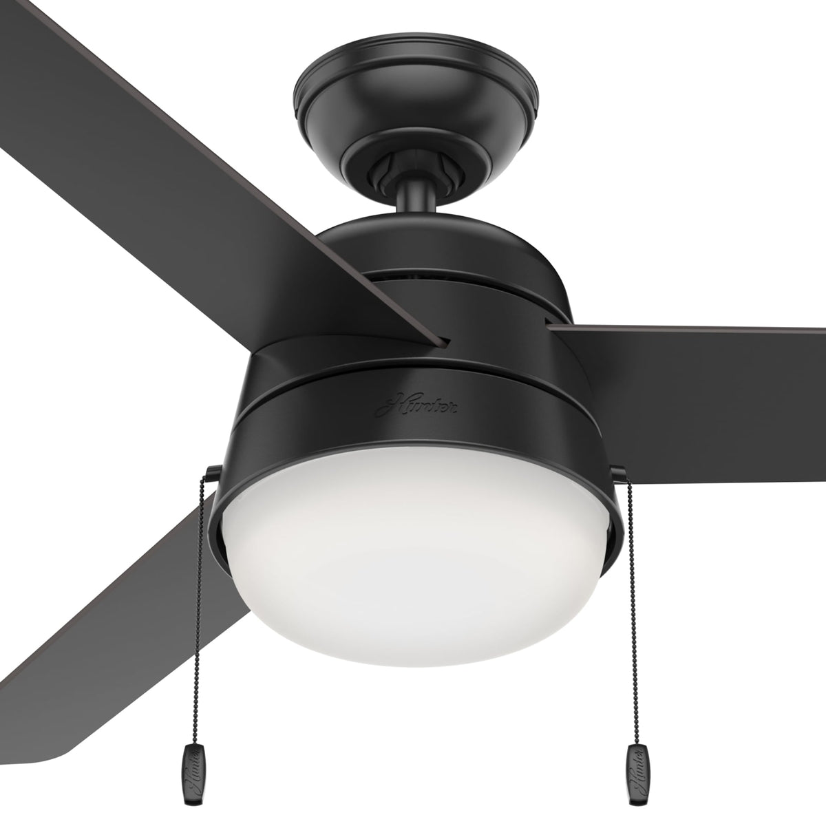 52 inch Aker Matte Black Damp Rated Ceiling Fan with LED Light Kit and Pull Chain