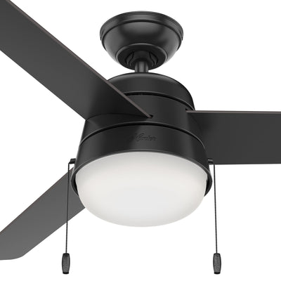 52 inch Aker Matte Black Damp Rated Ceiling Fan with LED Light Kit and Pull Chain