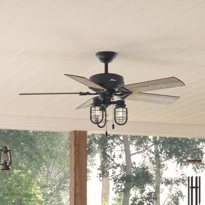 52 inch Starklake Natural Black Iron Damp Rated Ceiling Fan with LED Light Kit and Pull Chain